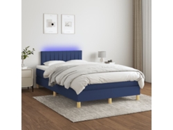 Cama Box Spring Con Colchón Y Led Tela Azul 120x200 Cm