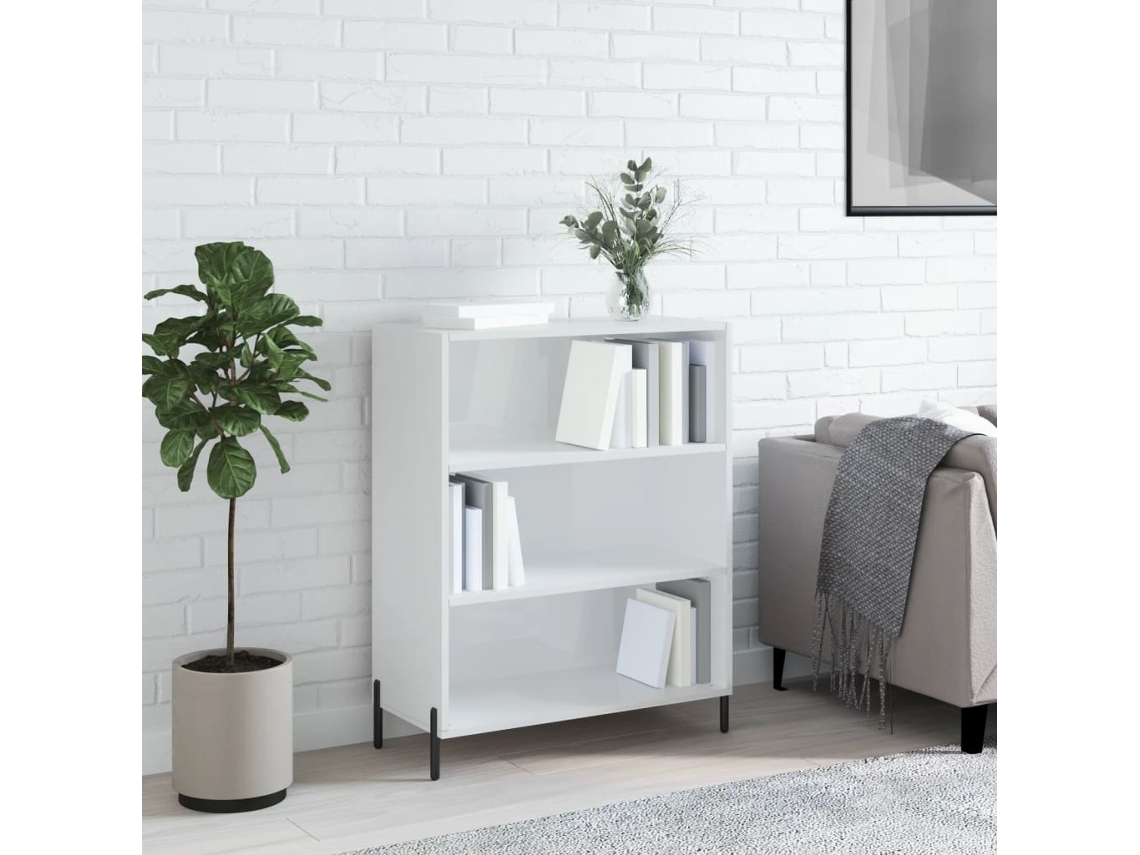 Estantería Madera De Ingeniería Blanco Brillo 69,5x32,5x90 Cm