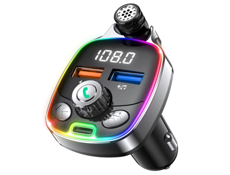 Transmisor FM Bluetooth 5.0 para automóvil, 18W Tipo-C PD + Cargador USB rápido QC3.0 de puerto dual, 7 colores LED Retroiluminado Radio para autom...