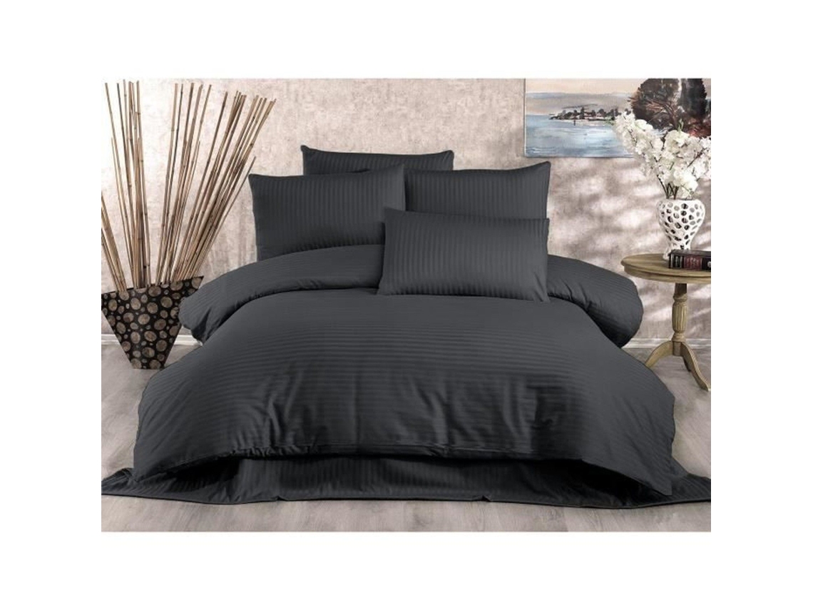 Juego de cama 70% poliéster - Funda nórdica 220 x 240 + 2 fundas de cojín 60 x 60 - Antracita