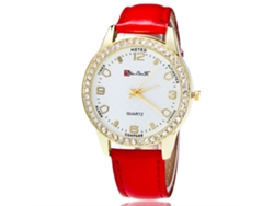 Reloj De Pulsera De Cuarzo Casual De Moda Para Mujer Zhoulianfa Con Correa De Cuero Roja.