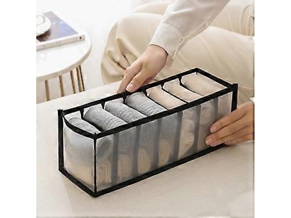Caja de almacenamiento doméstica 3 en 1, multifuncional, ideal para calcetines y ropa interior (11 compartimentos) (7 compartimentos negros)