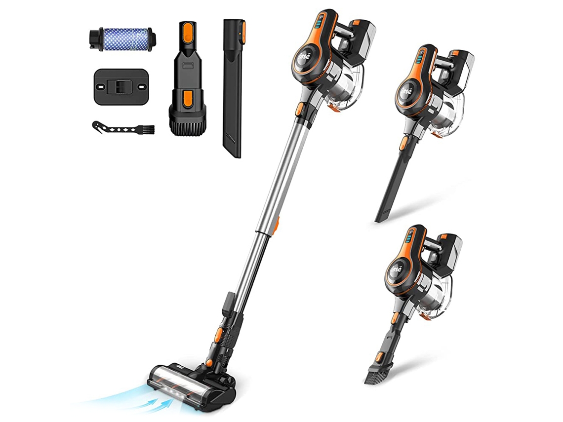 Aspiradora vertical inalámbrica Inse S600, succión de 25 kPa, autonomía de 40 min, luz LED naranja