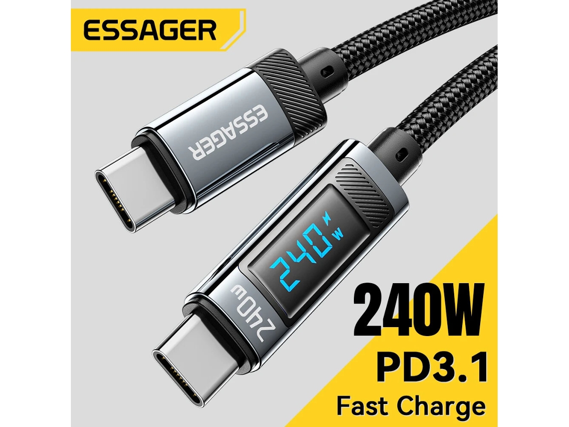 Cable Essager Es-x47 5a 240w Tipo-c A Tipo-c, Transmisión De Datos, 1 M/2 M De Largo