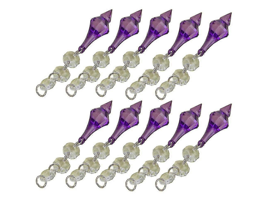 Rebe-10pcs Prismas De Cristal Para Lámpara De Techo Acrílico Colgante Decorativo Diy Zekai Blanco Y Morado