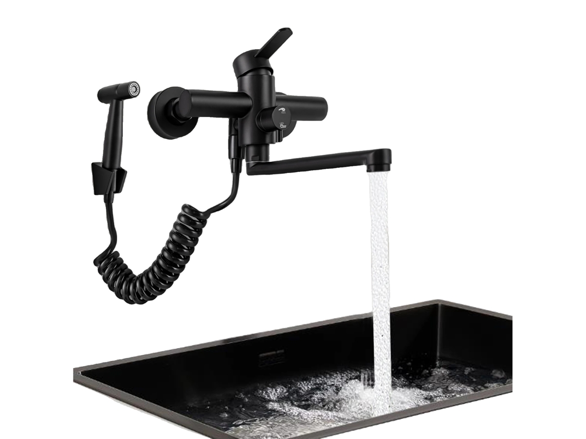 Grifo mezclador de cocina de pared con rotación de 360°, fácil instalación y opciones de rociado versátiles (OEM)