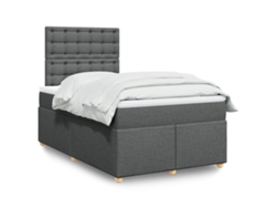 Cama Box Spring Con Colchón Tela Gris Oscuro 120x200 Cm