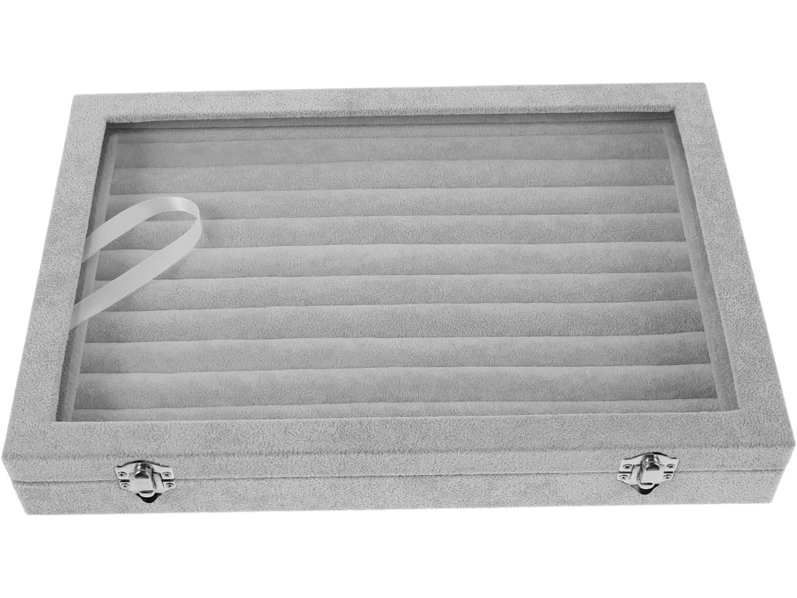 Caja Para Guardar Joyas, Expositor Para Anillos, Un Cristal, Gris.