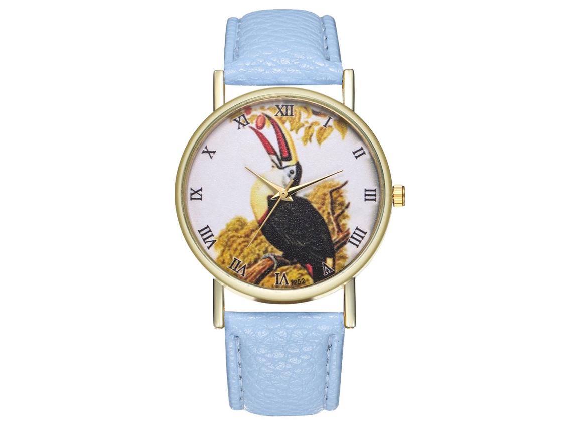 Reloj Unisex De Moda Con Correa De Piel Sintética, Números Romanos Y Estampado Animal (azul Claro).