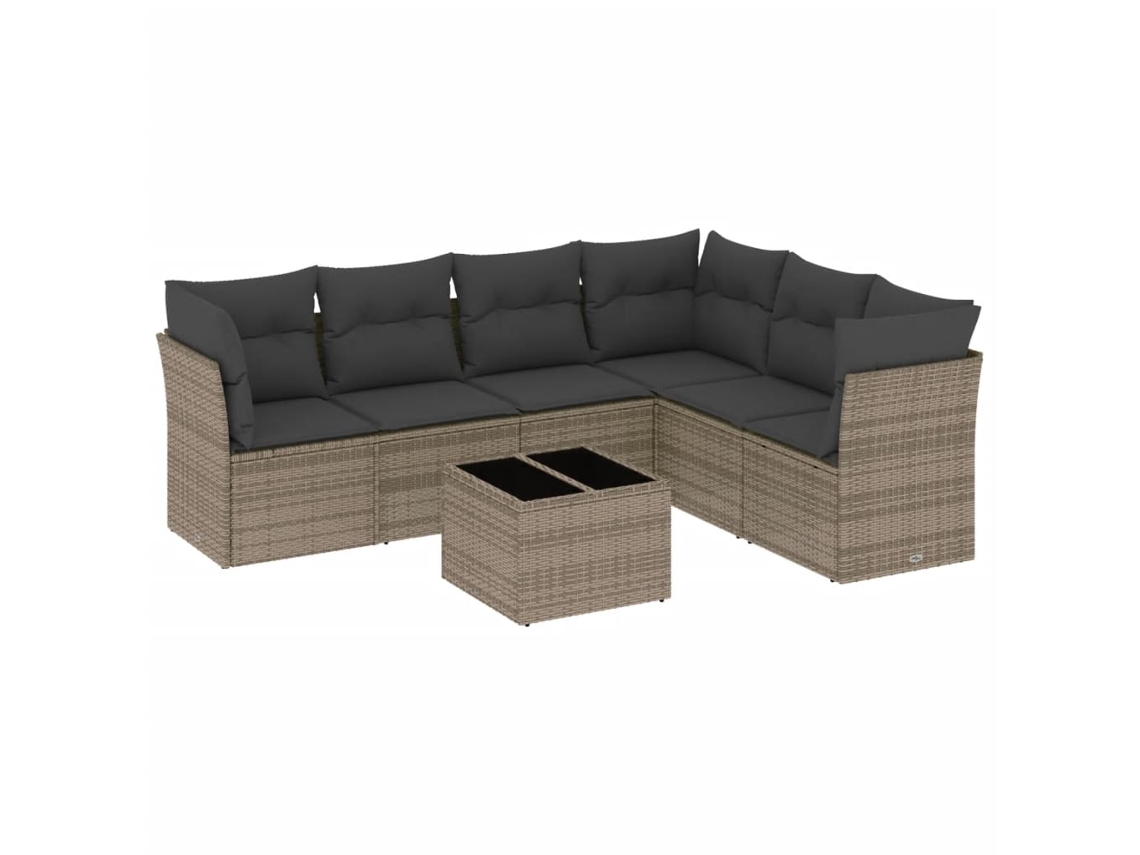 Maison Exclusive - Set De Sofás De Jardín 7 Piezas Con Cojines Ratán Pe Gris