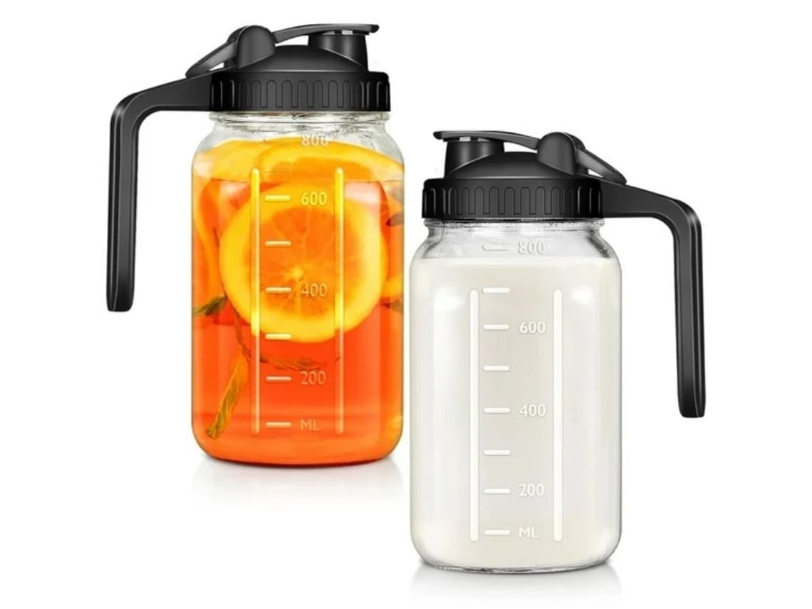 Frasco de vidrio con tapa de 946 ml (32 oz), a prueba de fugas, boca ancha, apto para refrigerador, bebidas, leche materna, 2 unidades, color negro. Hexinyigjly