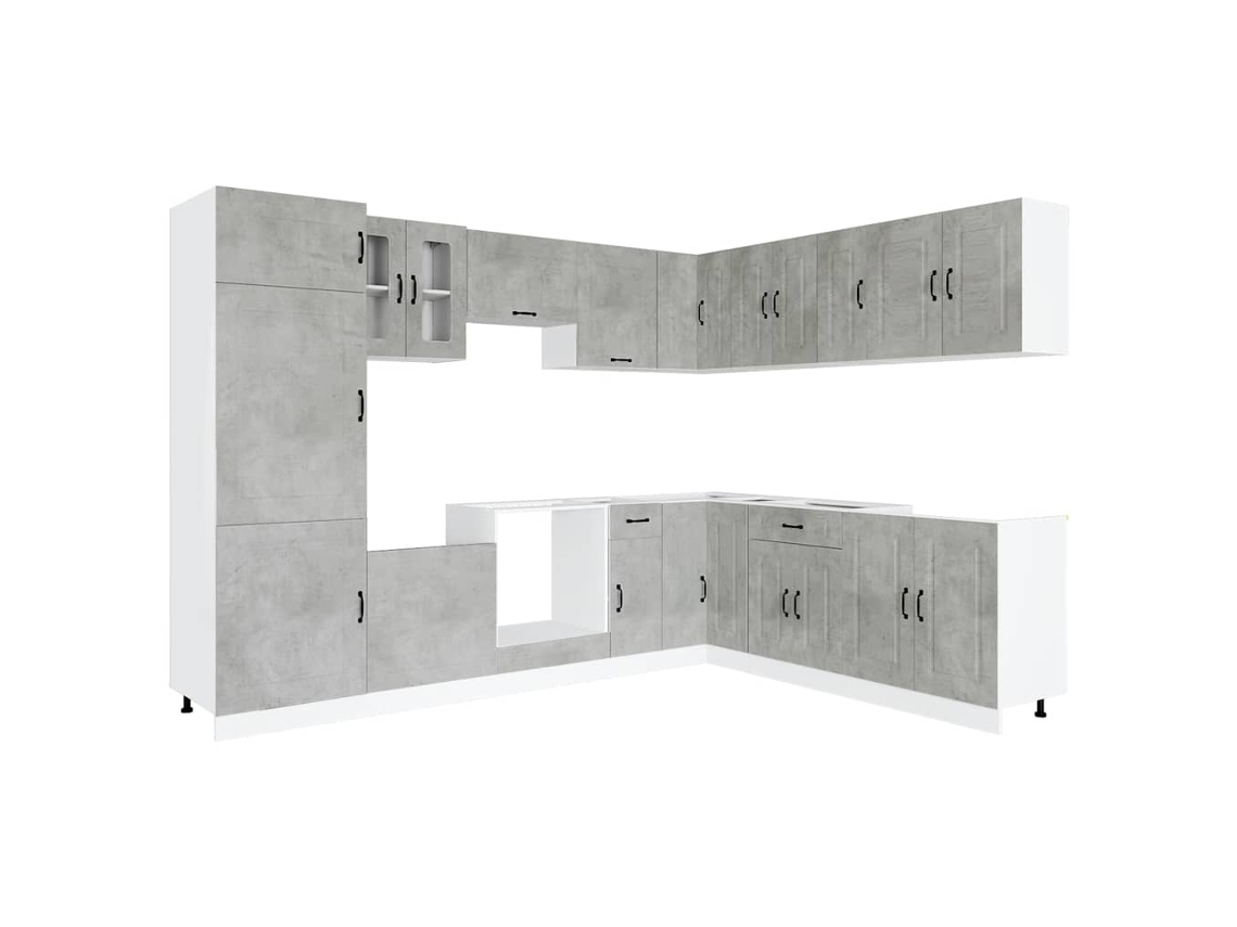 Maison Exclusive - Mueble Cocina Kalmar Gris Hormigón 14 Pzas Madera Contrachapada