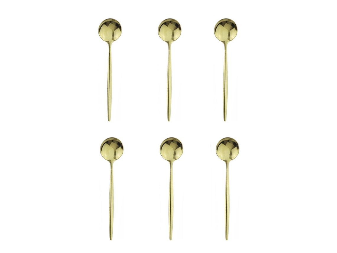(Champán) Juego de 6 cucharas pequeñas de acero inoxidable para servir, cucharas de servir negras y doradas.