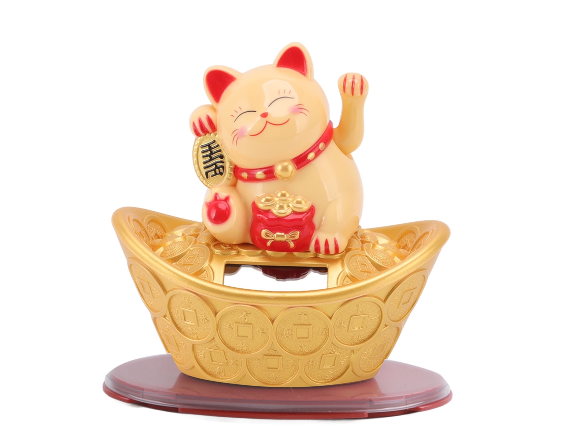 Adorno De Gato De La Suerte Con Mano Que Saluda, Estatua De Prosperidad Para Decoración Del Hogar, Coche Amarillo