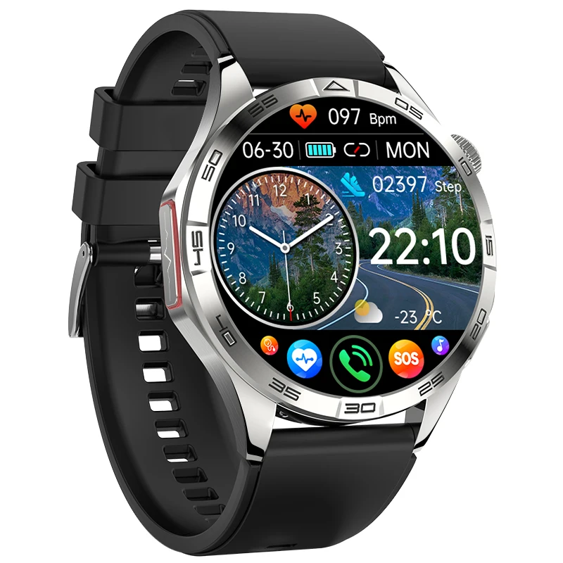 Smartwatch (silicona negra), pantalla AMOLED de 1,43 pulgadas, llamada de emergencia SOS