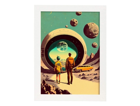 NACNIC Poster Estación Espacial En Estilo Surrealismo Cinematográfico Ilustraciones Y Grabados De Historieta Abstracta Y Artística A4 Marcos Madera