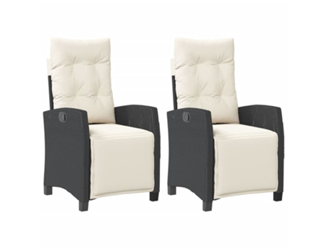 Conjunto 2 Sillones reclinables jardín con reposapiés VIDAXL ratán PE negro