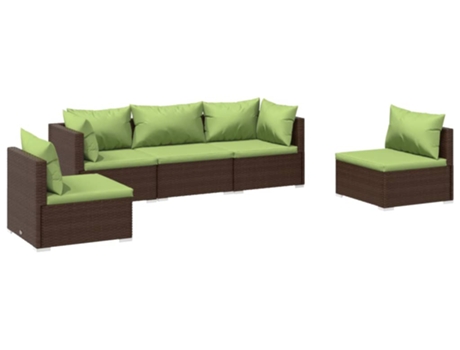 Conjunto 5 muebles de jardín VIDAXL y cojines ratán sintético marrón