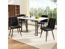 Conjunto Comedor 5 Piezas 140x80 Cm - Mesa Extensible Y 4 Sillas Terciopelo Negro Y Blanco