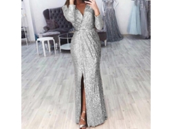 2026-13073-vestido Largo De Secuoyas Con Cuello V Profundo Y Entalladura Lateral Para Fiesta Y Ocasiones Formales S Blanco