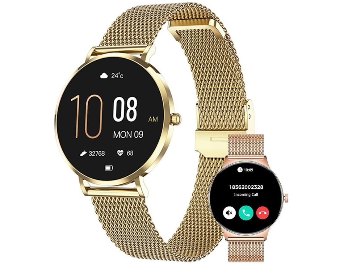Reloj inteligente Bestvite con pantalla AMOLED de 1,19 pulgadas, carcasa ultrafina y llamadas Bluetooth (dorado)