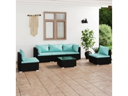Conjunto de jardín de 6 piezas con cojines, mimbre sintético negro, DKD Home Decor