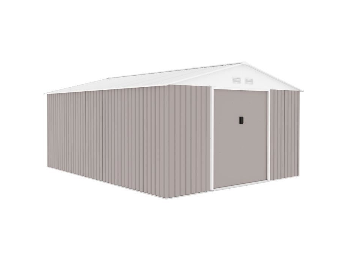 Caseta de jardín metálica 15,16 m² 340 x 446 x 210 Saturne Kit de anclaje incluido, 2 puertas correderas Taupe Archer