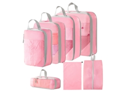 Conjunto De Bolsas Organizadoras Para Malas, Com Bolsas Com Cordão E Bolsas Para Sapatos, Pacote Com 7 Chrui (rosa)
