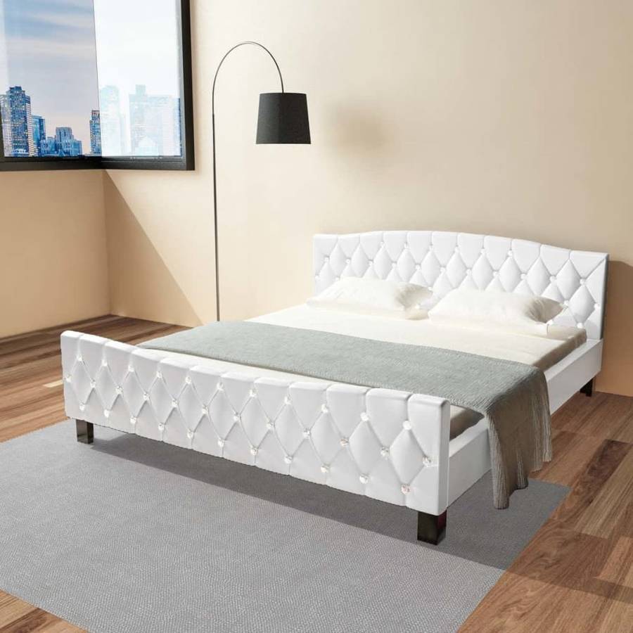 Cama + Colchón Espuma VIDAXL 274678 (Blanco - Cuero Artificial - Compatible con Colchón: 180x200 cm)