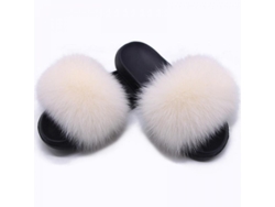 2026-zapatos De Pelo De Zorro Para Mujer - Sandalias De Pelo Suaves Abiertas, Suelas Antideslizantes, Interior Y Exterior 40-41 Blanco