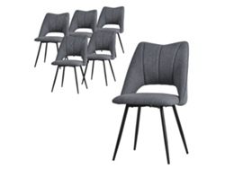 ML-DESIGN juego de 6 sillas de comedor, gris, asiento de poliéster con patas de metal negro