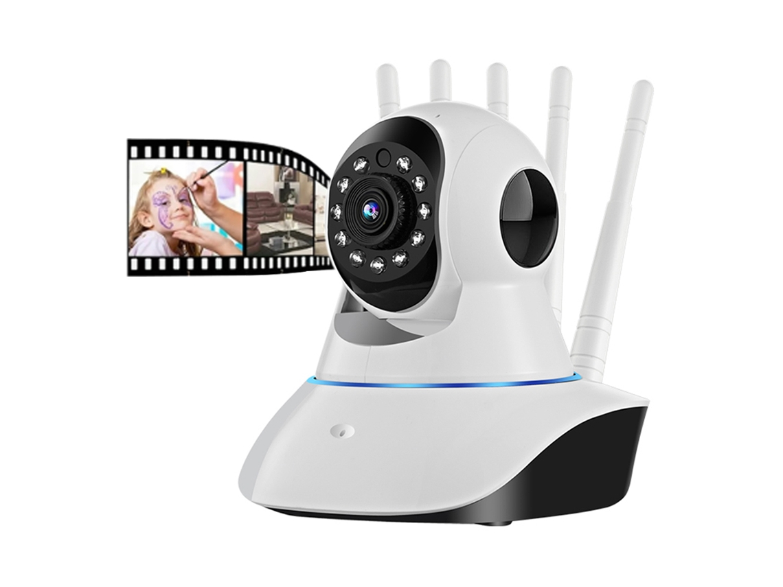 Cámara de seguridad inteligente con juguete láser interactivo con forma de gato, rotación panorámica de 360° para una cobertura completa y servicio nocturno.