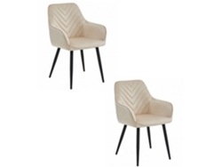 Juego de 2 sillas de comedor Waav, asiento beige, patas negras, asiento de terciopelo, asiento y respaldo acolchados.