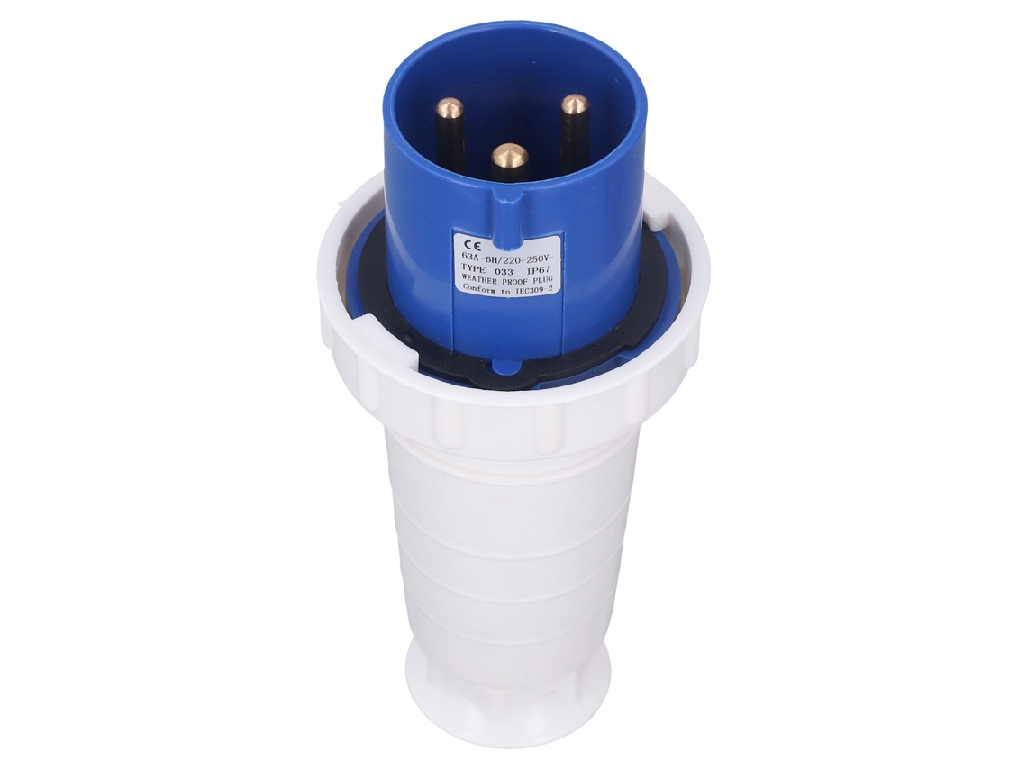 Conector eléctrico industrial de 3 pines con protección IP67, 220-250 V, 63 A, varilla de PP