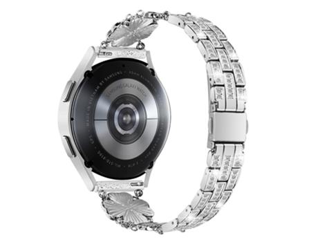 Correa de metal 20mm trébol de diamantes de imitación para Samsung Galaxy Watch4/5 40mm 44mm/Watch 5 Pro 45mm - plata