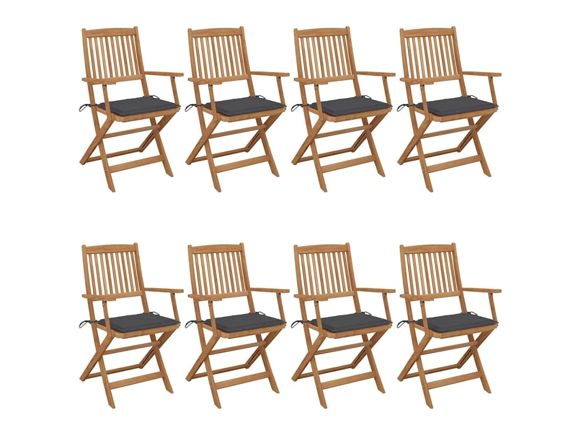 Sillas de jardín plegables DKD Home Decor de 8 piezas con cojines de acacia maciza