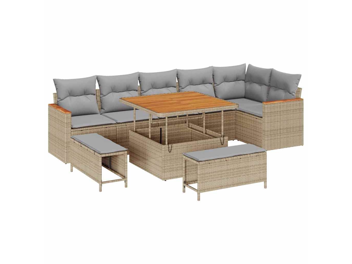Maison Exclusive - Juego de sofás de jardín de ratán sintético beige de 9 piezas