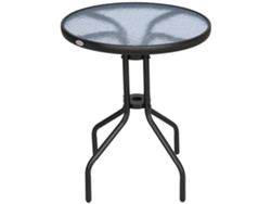 Mesa De Jardim Redonda Com Bancada De Vidro Temperado Decorativa E Estrutura De Metal Para Pátio Terraço Varanda Ø60x70 Cm Preto