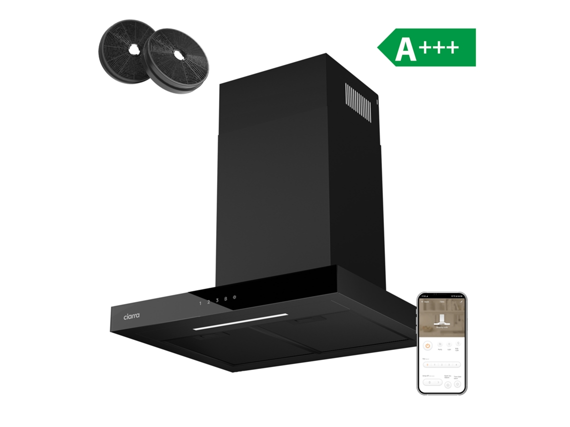 Campana Extractor De Pared Ciarra 60cm 650m³/h Función Boost Control Táctil/app Recirculación Con Filtros De Carbón (2 Piezas) Negro Cd6102b
