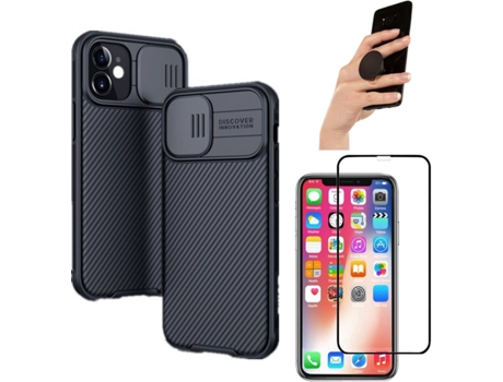 Carcasa + Protector + Popsocket iPhone 12 Mini Nillkin Camshield Negro