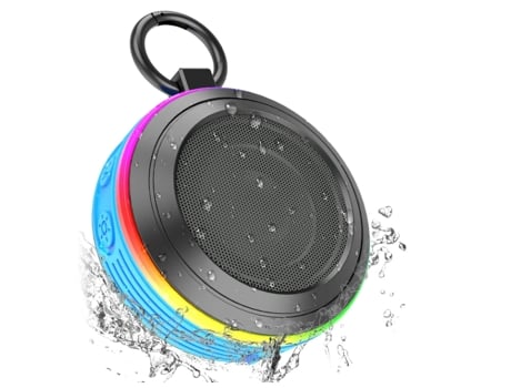 Altavoz de ducha Bluetooth con espectáculo de luces, micrófono incorporado y radio de ducha, altavoz Bluetooth resistente al agua (azul) CHRONUS