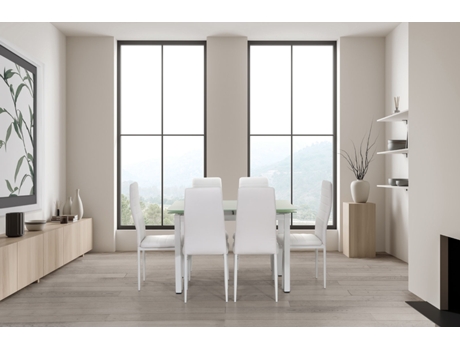 Mesa de Cristal Extensible 170cm 6 Sillas Polipiel, Negro