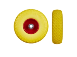 Relaxdays 2x Roda De Carrinho, Pneus Maciços À Prova De Furos, Jante De Aço 3,00-4'', Eixo 20 Mm, 100kg, Amarelo-vermelho
