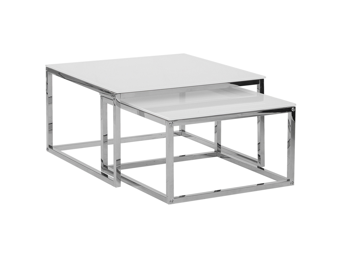 Juego de mesas auxiliares BELIANI Brea de Vidrio templado Blanco 60x60x35