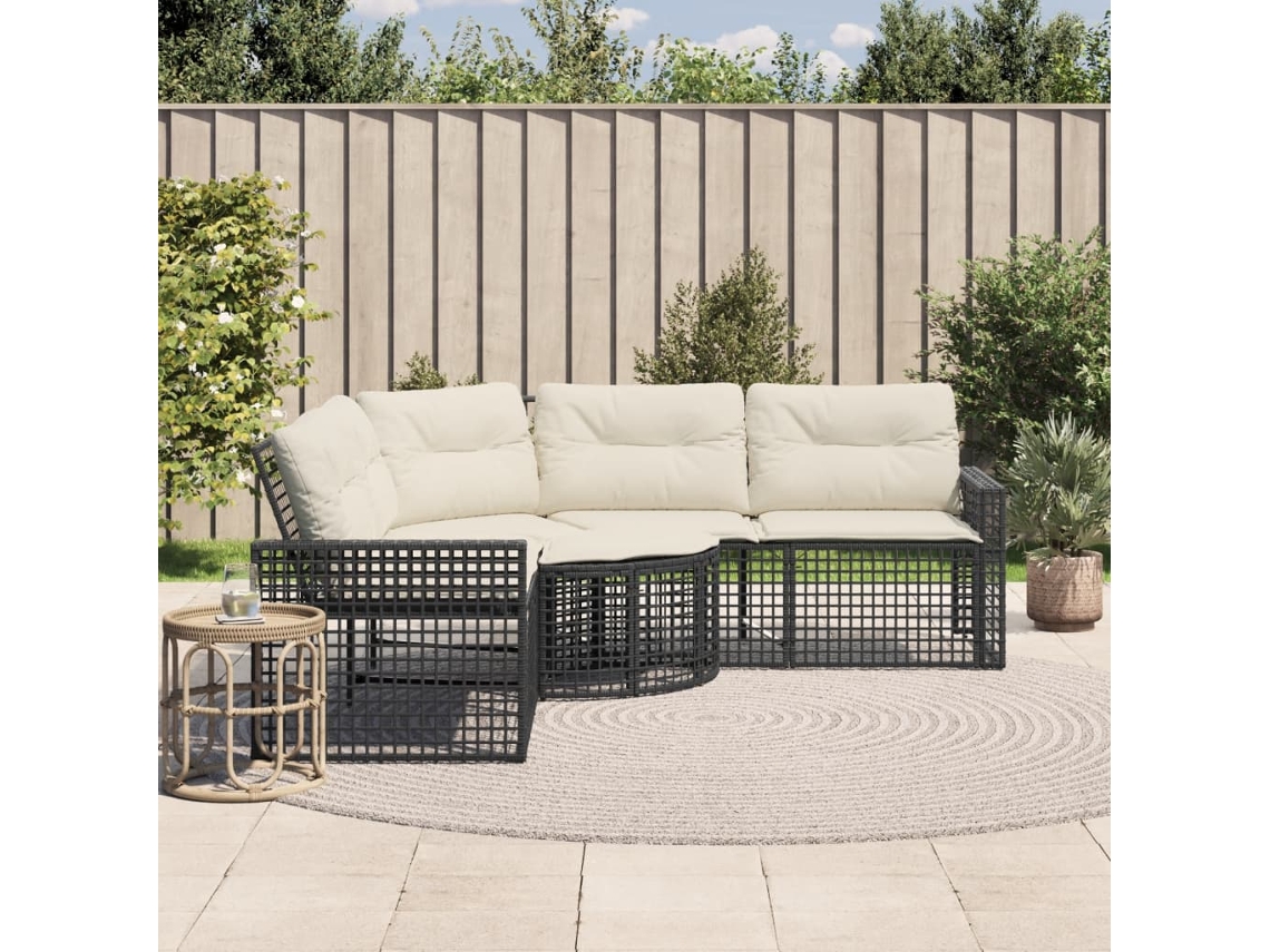 Sofá De Jardín | Sofá De Exterior Forma De L Con Cojines Reposapiés Ratán Pe Negro Wsd601385