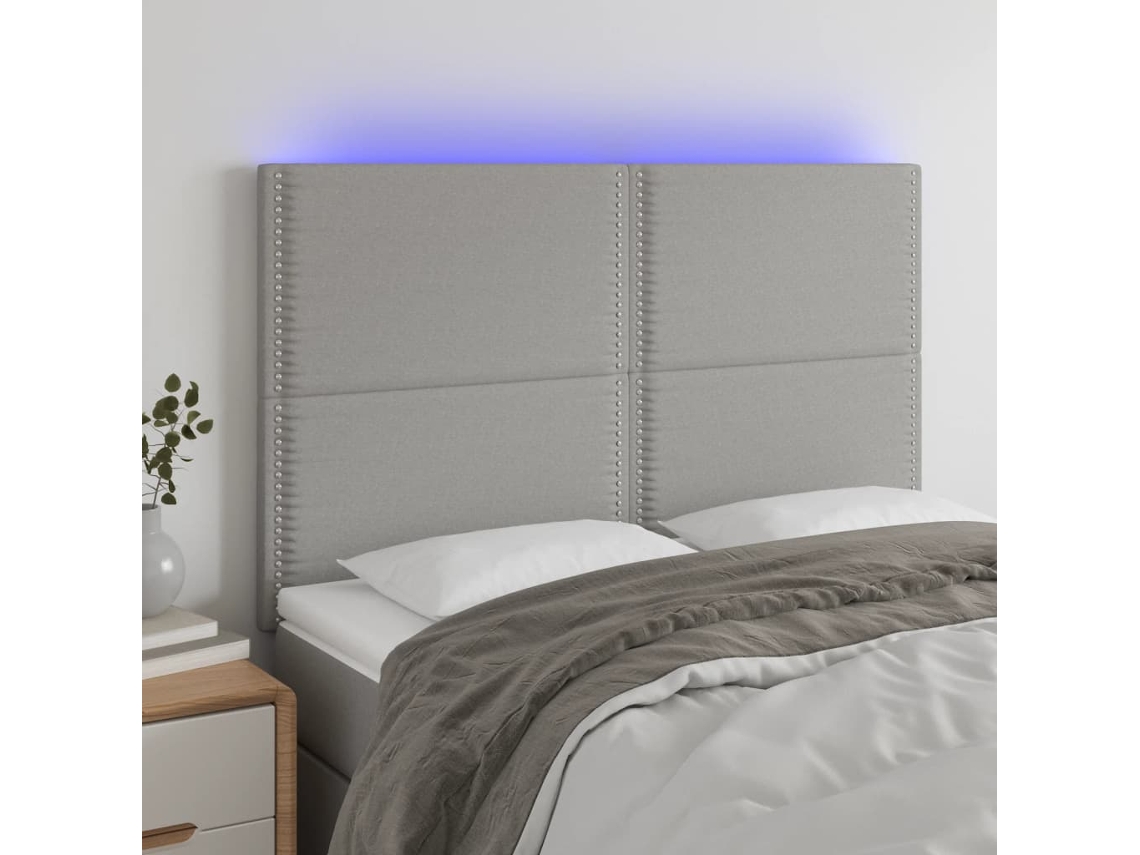 Cabecero Con Luces Led Tela Gris Claro 144x5x118/128 Cm