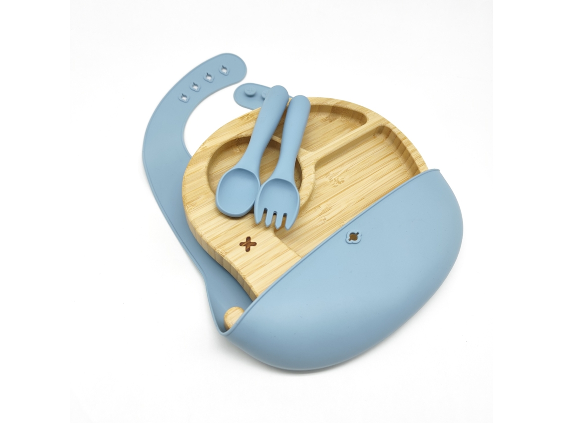Juego De Vajilla Infantil De 4 Piezas, Plato De Bambú. Azul Czhhmart