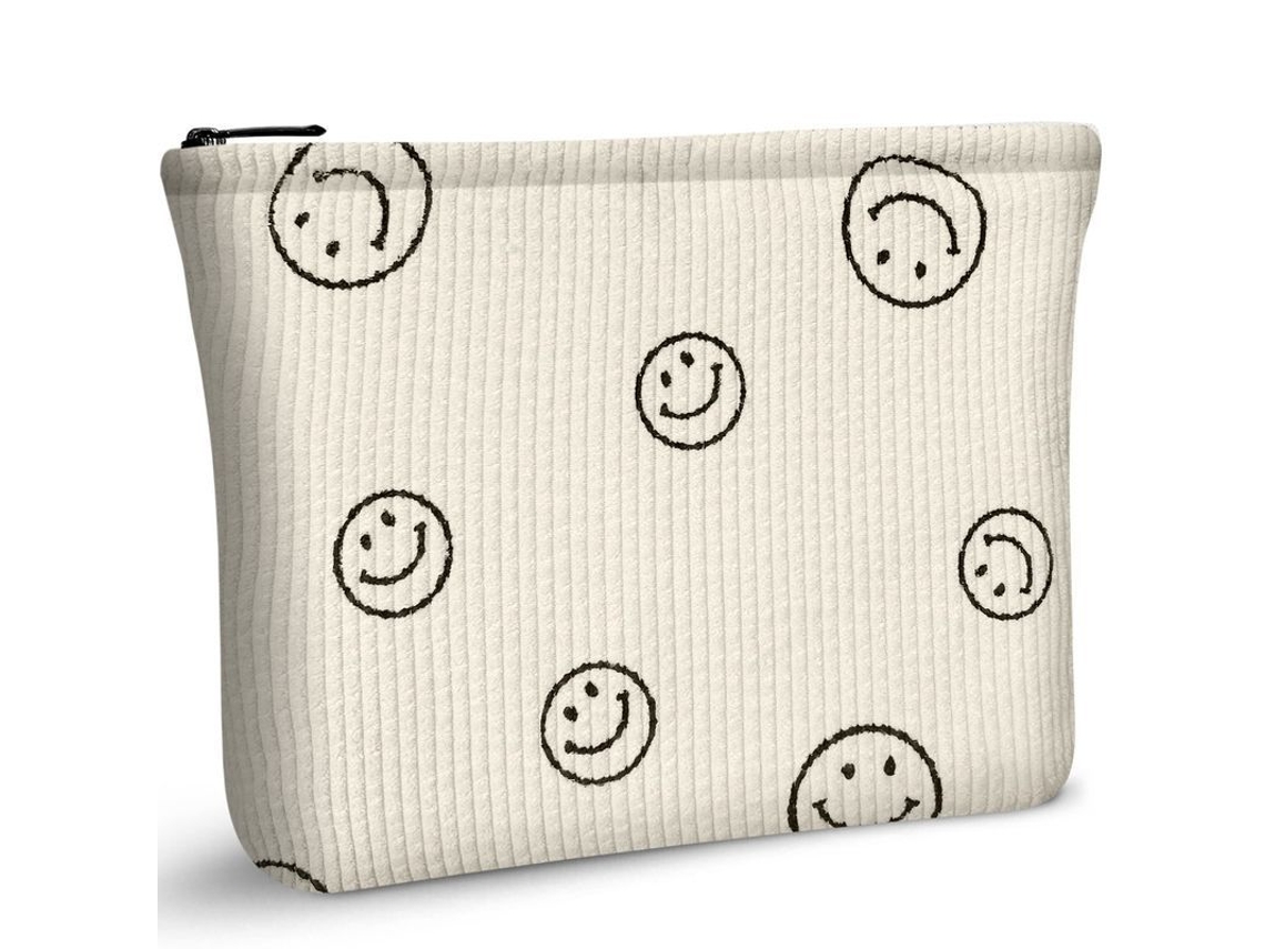 Bolsa De Maquillaje Smile Print Para Mujer, Bolsa Cosmética De Viaje De Pana (beige)
