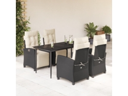 Juego de comedor de jardín de 5 piezas con cojines de mimbre negros de DKD Home Decor
