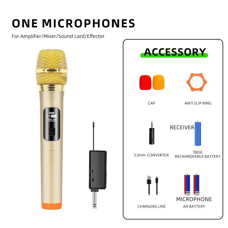 Micrófono Inalámbrico (dorado) De 2,4 Ghz, Frecuencia Fija Uhf.
